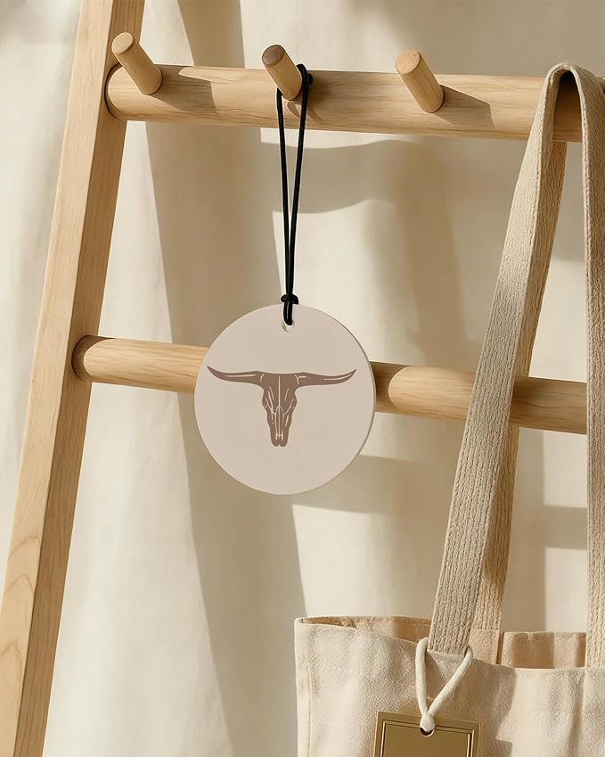 Boho Beige Western Round Car Air Freshener 4 Pcs, Preppy Cow Skull Cactus Cowgirls Boots Hanging Air Freshener for Cars Closet Drawer Books, Western Car Accessories Mirror Decor for Women
