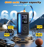 Tire Inflator Portable Air Compressor - 150 PSI 4X Fast Inflation Rechargeable Battery & 12V DC Adapter Powered Air Pump for Car Bike Motorcycle Tires Balls with LCD Display, LED Light
