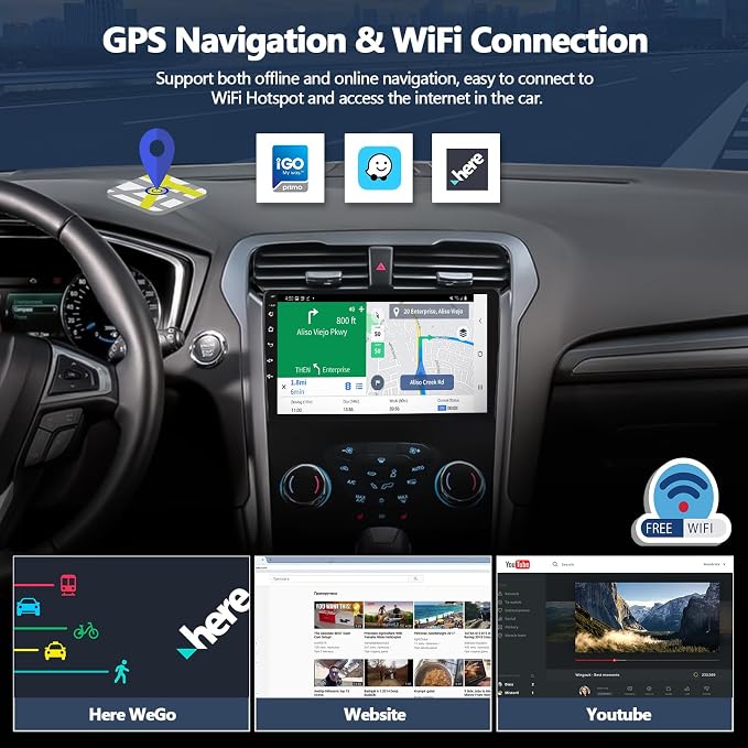4G+64G Android 15 Car Radio for Ford Fusion 2013 2014 2015 2016, 9 Inch 1280 * 720 Touch Screen Car Stereo with Wireless CarPlay Android Auto Bluetooth 5.0 32EQ FM GPS Navigation Backup Camera