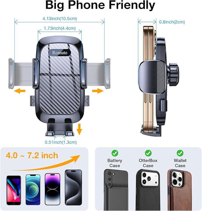 Phone Holders for Your Car Phone Holder Mount【Super Suction】 Cell Phone Holder for Car Accessories for Women Men【360° Adjustable】 Suction Phone Mount for Car, Window, Bathroom