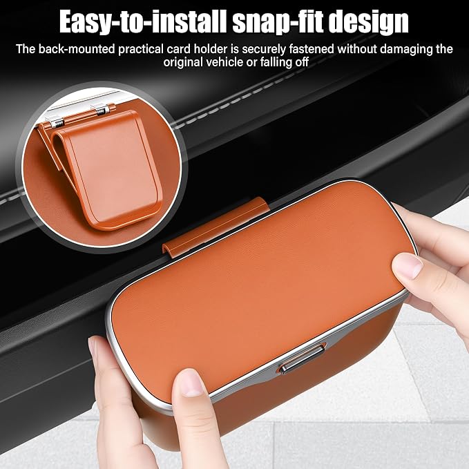 Car Trash Can, Car Garbage Bin with Lid & Handle - Leak-Proof Mini Trash Can for Car, Truck, SUV - Essential Car Accessories for Organization (Orange)