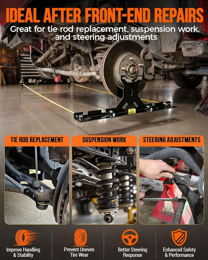 Wheel Toe Alignment Tool Kit for at Home DIY Garage Use, Stainless Steel Toe Plates with Dual Tape Measures, Quick Front-End Toe Check for Automotive Cars Trucks SUVs - Black (Patent Design)