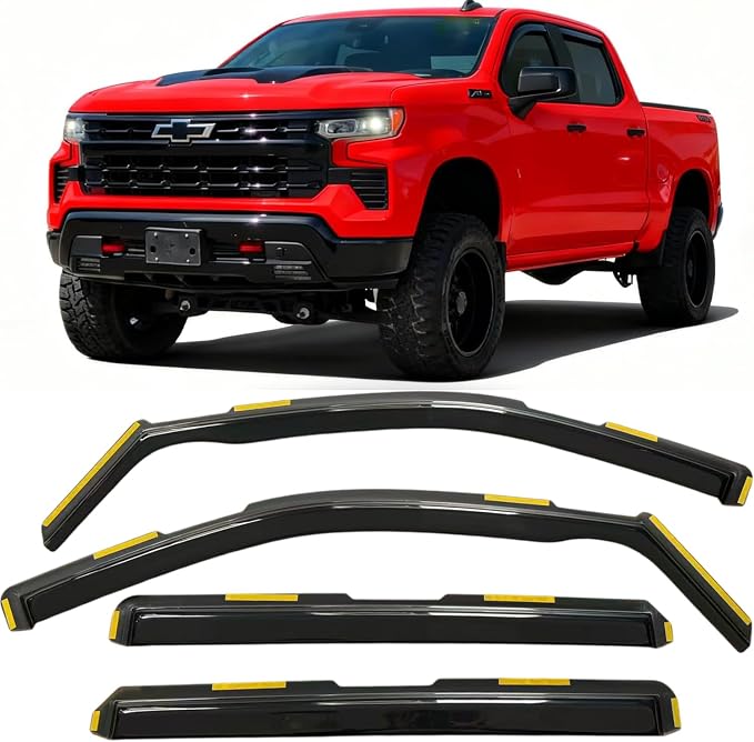 in-Channel Window Rain Guards for 2019-2025 Silverado/Sierra1500 Crew Cab | Vent Deflectors Fits Chevrolet Silverado/GMC Sierra 1500 2019-2025 Crew Cab, Reduce Wind Noise, Durable Smoke Acrylic 4Pcs