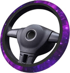 Purple Galaxy Steering Wheel Cover + Purple Starry Sky 2pc Car Coasters | Breathable Universal for 15 Inch Anti-Slip Car Suitable for Men Women Galaxys