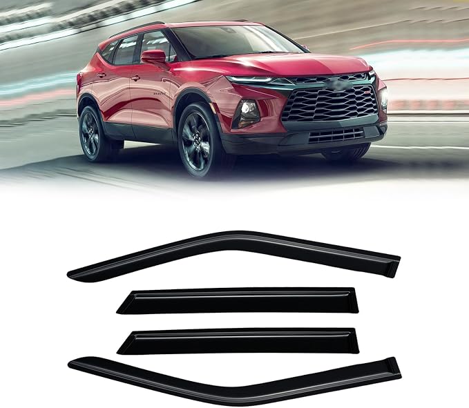 Rain Guards for 2019-2026 Chevy Blazer, Out-Channel Window Visor Shields Vent Deflector Shade Wind Dark Smoke 2020 22021 2022 2023 2024 2025 19 20 21 22 23 24 25 26, Tape-On Outside-Mount, 4PCS
