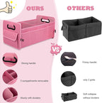 Car Trunk Organizer, Car Organizers and Storage Collapsible Multi Compartment Container Box, Adjustable Car Accessories for SUV Sedan Truck, Large Size, Pink
