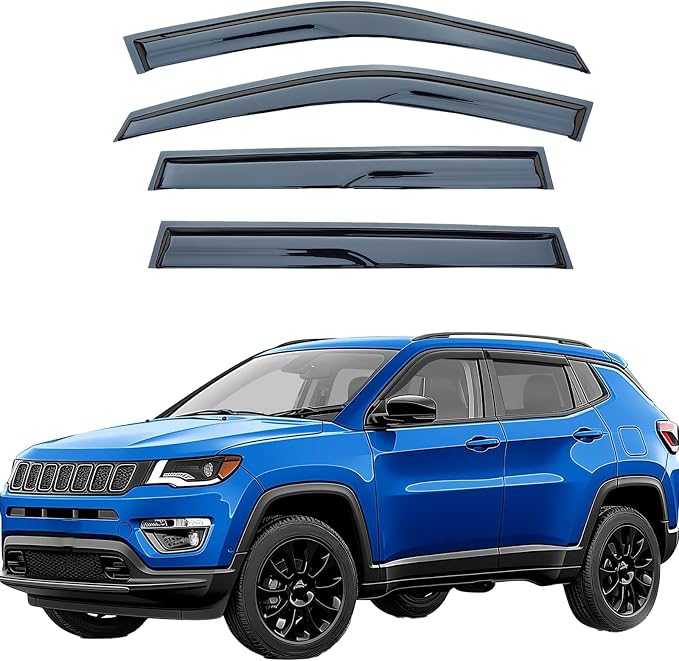 Window Visors Rain Guards for 2017-2026 Jeep Compass,Premium Exterior Rain Guards Visors for Compass 17-26,4PCS Tape On Vent Visors Set, UV-Resistant Tinted Acrylic,Weather Protection