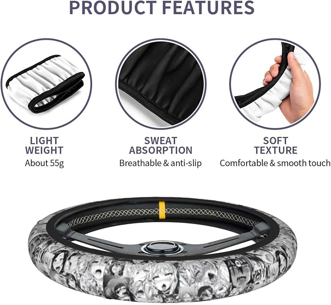 Anime Steering Wheel Cover With Car Coaster, 15 Inch Anti-Slip Car Steering Wheel Covers Universal Fit For Men Women