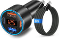 65W 4-Port Super Fast Type C Car Charger USB C for Samsung S26/S25/S24/S23/S22 Ultra/A17/A16/Z Fold/Flip Android Car Phone Adapter 12v Cigarette Lighter Plug with Voltage Display+6FT USB C Cable