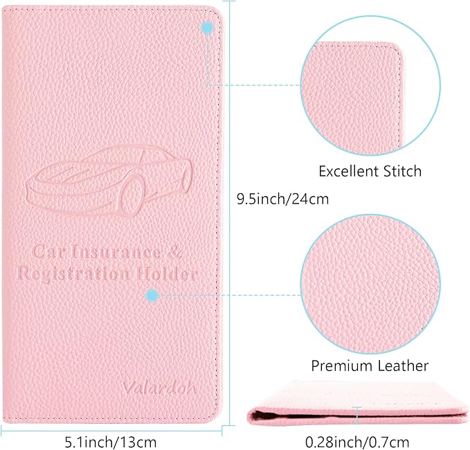 Premium Car Registration and Insurance Card Holder, Car Document Holder for Cards, Driver License & other Essential Documents (Pink)