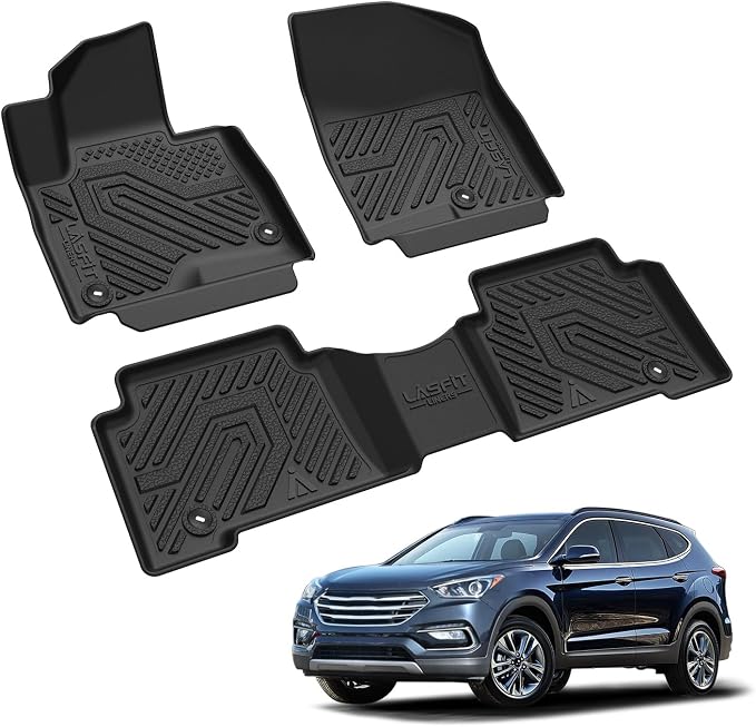 Floor Mats for Hyundai Santa Fe Sport 2018 2017 2016 2015 2014 2013, All Weather TPE Custom Fit Floor Liners 1st & 2nd Row Car Mats Accessories, Black