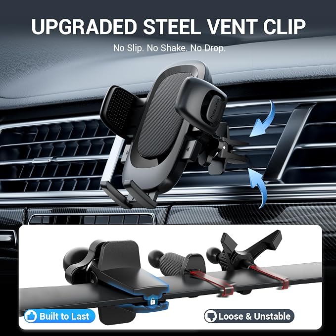 3-in-1 Car Phone Mount Strongest Suction & Clamp | 2026 Upgraded Design, 122lb Suction, 360° Adjustable Car Mount, Dashboard/Vent/Windshield Mount, iPhone & Samsung Compatible
