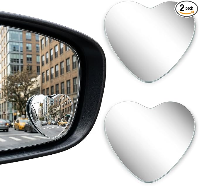 2 Pcs Heart Shaped Blind Spot Mirror, Heart for Car Mirror Accessories Blind Spot for Cars High Definition Glass Frameless Convex Side Mirrors, Stick-On Wide Angle Rear View for SUVs, Truck & RV