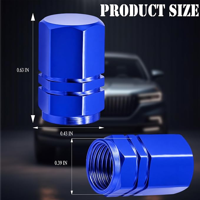 4PCS Tire Valve Stem Caps, with Rubber O-Ring, Corrosion Resistant Leak-Proof, Aluminum Alloy Universal Wheel Valve Covers for Cars, SUV, Trucks, Bikes, Motorcycles, Bicycles(Blue)
