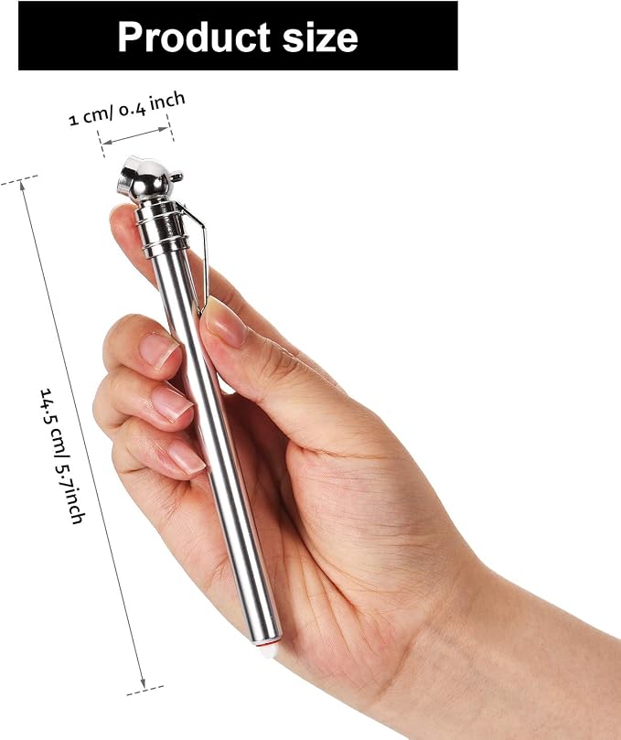 10 Pieces Pencil Tire Pressure Gauge Stainless Steel Stem Tire Pressure Gauge Accurate Mechanical Wheel Checker with 20 Pieces Tire Stem Valve Caps for Car Truck Motorcycle Bike