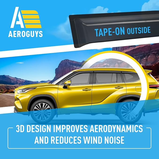 Extra Durable Window Deflectors Tape-On Window Visors Rain Guards Fit for Toyota Highlander 2020-2026, Sun Visors, Wind Vent for Shades, Exterior Car Accessories - 6pcs. AG0739
