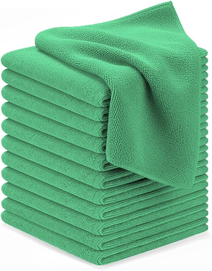Microfiber Cleaning Cloths (Value Pack of 12) - Size 12 x 12 Inches, Highly Absorbent Cleaning Rags, Lint Free, Reusable and Washable, Microfiber Towels for Cars