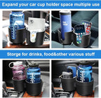 JINKEY Dual Cup Holder Expander for Car, 2 in 1 Multifunctional Large Car Cup Holder Expander Adapter with expanded 2.69"- 3.94" Adjustable Base for Bottles Cups Drinks Snack Organizer Holder