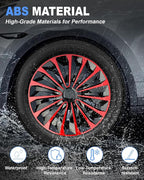 Hubcaps,16 inch hubcaps Set of 4, Wheel Rim Cover ABS Material, Snap On Car Truck SUV Replacement, for Toyota Camry Nissan Mazda etc, Black&Red