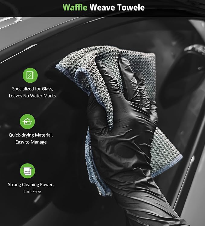 Complete Drying Towel Set, 3-Pack Microfiber Towels (28"x36" & 16"x16" Drying & Waffle Weave), 1400 GSM Ultra Absorbent, Streak-Free Car Detailing Towels for Bulk Water, Final Polish & Glass