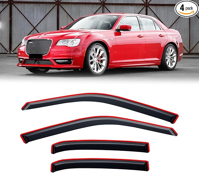 in-Channel Rain Guards for 2011-2023 Chrysler 300, Window Visor Shields Vent Deflector Shade Wind Dark Smoke 2012 2013 2014 2015 2016 2017 2018 2019 2020 2021 2022, Tape-On Inside-Mount, 4PCS