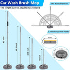 Car Wash Kit, 62'' Car Washing Brush with Long Handle, Extendable Car Wash Brush Mop with 2-in-1 Windshield Squeegee and 9Pcs Detailing Brushes, Gray Car Detailing Kit Gift for Men