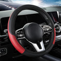 Leather Car Steering Wheel Cover, 15 Inch Anti-Slip Carbon Fiber Black Steering Wheel Cover, Universal Car Interior Accessories for Trucks Sedans SUVs (AD-Black & Red)