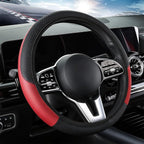 Leather Car Steering Wheel Cover, 15 Inch Anti-Slip Carbon Fiber Black Steering Wheel Cover, Universal Car Interior Accessories for Trucks Sedans SUVs (AD-Black & Red)