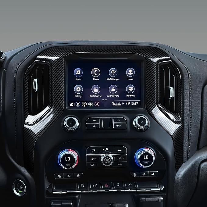 Car ABS Center Console Air Vent Navigation Panel Trim Cover for 2019-2025 Chevy Silverado | for GMC Sierra 2019-2021 1500 2500 3500 HD Carbon Fiber Interior Accessories
