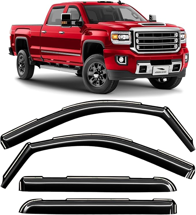 Voron Glass in-Channel Extra Durable Rain Guards for Trucks GMC Sierra 2500HD/3500HD 2015-2019 Crew Cab, Window Deflectors, Vent Window Visors, 4 Pieces - 200445