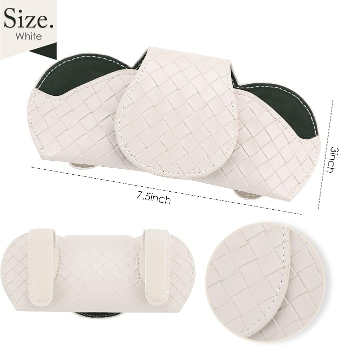 KINIVA Sunglasses Holder for Car Visor Leather Glasses Case with Clips for Car Visor Automotive Interior Visor Accessories Apply to All Car Models (09 Beige)
