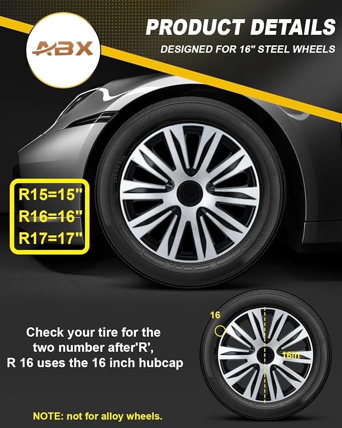 Hubcap Wheel Covers Hub Caps 16 Inch Set of 4 Black & Silver Universal Wheel Rim Cover R16 Stylish Car Decor Wheel Covers for Toyota Camry Nissan Mazda (black-09, 16 inch)