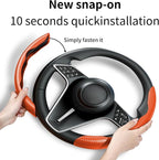 2Pc Carbon Fiber Steering Wheel Cover Universal Fit 99% Cars | Non-slip soft grip, easy to wipe clean, quick to install, perfect for daily commutes and road trips, Orange