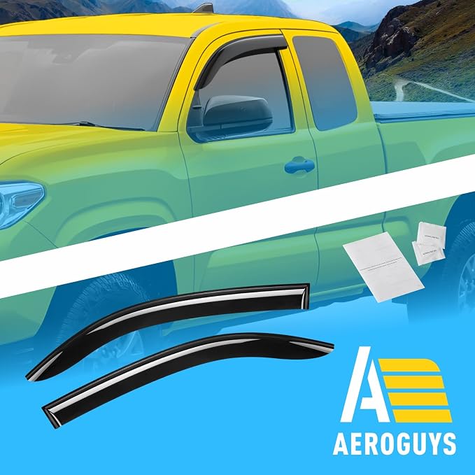 Extra Durable Window Deflectors Tape-On Visors Rain Guards Fit for Toyota Tacoma 2016-2023 Access Cab/Double Cab, Sun Visors, Wind Vent for Shades, Exterior Car Accessories - 2pcs. AG0775