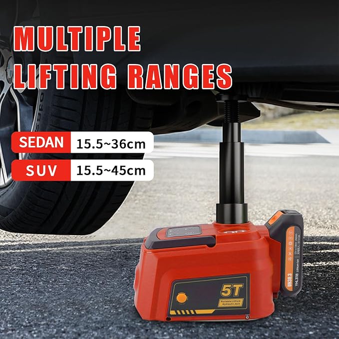 Electric Car Jack 5 Ton Cordless, 12V Battery Hydraulic Floor Jack with Remote Control, Tire Change Kit with Impact Wrench & LED Light, Portable Auto Lifting Tool for Roadside Emergency SUV RV