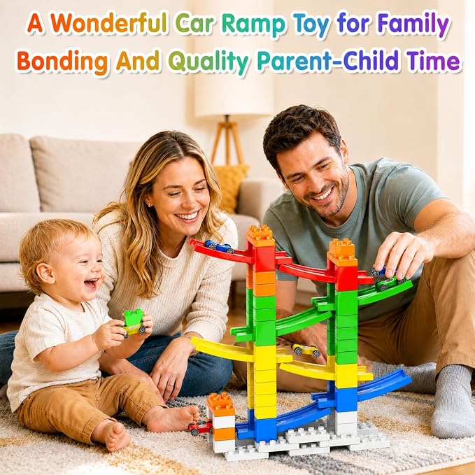 DIY Building Blocks Car Ramp Race Track Toy for Kids, STEM Gift | Creative Blocks, Many Models, Open-Ended Car Ramp Toy for Toddlers to Build, Rebuild & Race