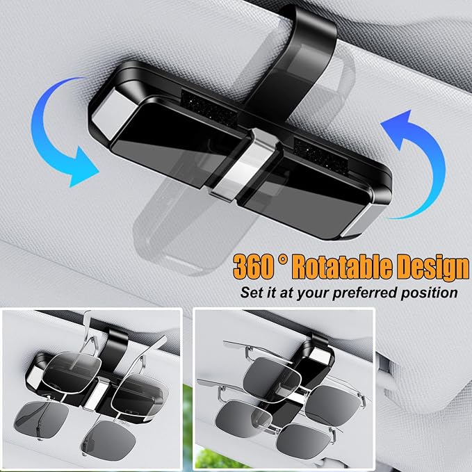 2 Pack Sunglasses Holder for Car, One-Handed-Operation Visor Sunglass Holder Clip, Easy Access Storage for Driving,Universal Fits (Double Holder - Black)