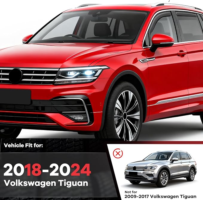 4pcs in-Channel Window Visors Rain Guards Fit for Volkswagen Tiguan 2018-2024, Smoke Tinted Vent Shades Wind Deflectors 2019 2020 2021 2022 2023 2024, Exterior Car Accessories