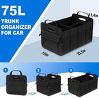 Car Trunk Organizer, 75L Large Capacity Waterproof Auto Storage with Non-Slip Bottom Strips, Collapsible Cargo Organizer for Suv, Truck, Sedan, Portable Car Accessories for Women Men(Black)