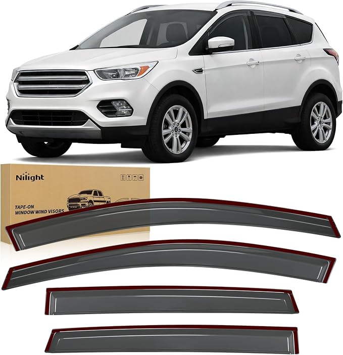 Tape-On Window Visors for Ford Escape 2013-2019 4-Door SUV, Outside Mount Rain Guards Wind Deflectors Vent Shades, Smoke-4PCS