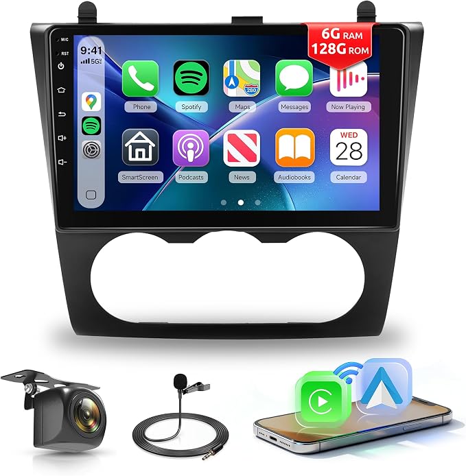 Android Car Radio for Nissan Altima 2008-2012 with Wireless CarPlay Android Auto, 6G+128G 9” Touchscreen Car Stereo Mirror Link GPS Navigation WiFi Bluetooth FM RDS EQ SWC Backup Camera