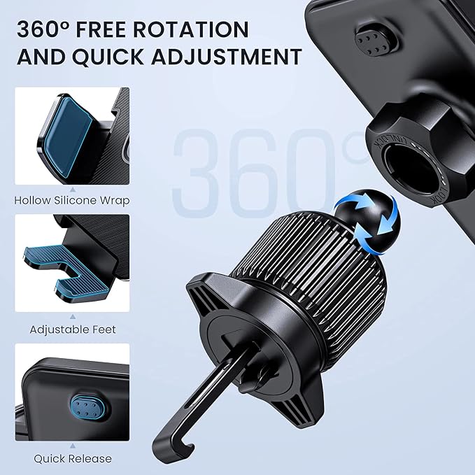 Car Vent Phone Mount for Car [Military-Grade Hook Clip] Phone Stand for Car [Thick Cases Friendly] Air Vent Clip Cell Phone Holder for Smartphone, iPhone, Automobile Cradles Universal.