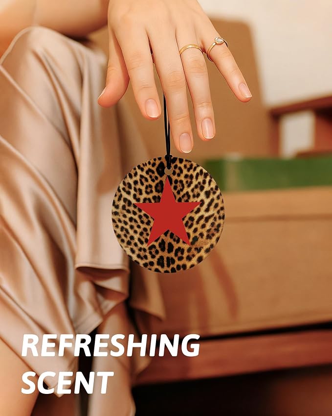 Funky Red Cheetah Orange Car Air Freshener 4 Pcs, Girly Leopard Star Lucky 8 Ball Round Hanging Air Freshener for Cars Closet Drawer Books, Red Cheetah Car Accessories Mirror Decor for Women
