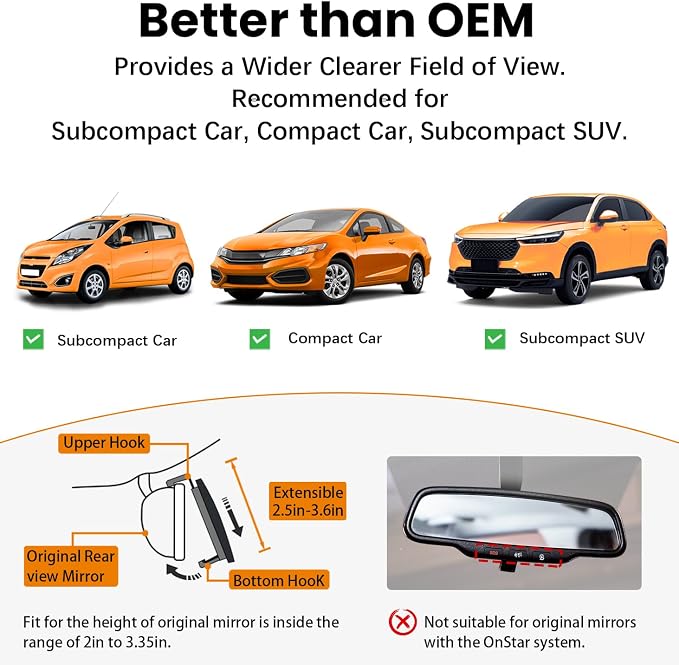 Rear View Mirror, 9.3 Inch Chrome Anti-glare Panoramic Rear Mirrors Universal Convex Car Interior Clip on Extra Big Wide Angle Rearview Mirror Extender to Reduce Blind Spot for Car SUV Truck