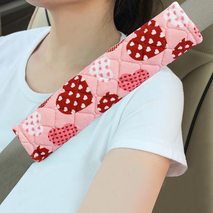 Soft Auto Seat Belt Cover Seatbelt Shoulder Pad Cushions 2 PCS for a More Comfortable Driving Universal Fit for All Cars and Backpack Cute Pink Heart