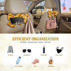 2 PCS Bow Pearl Car Seat Headrest Hook – Cute Purse Hook for Car, Girly Interior Decoration Accessories Hook Hanger, Seatback Holder for Purses & Bags, Elegant Car Organizer (Golden)