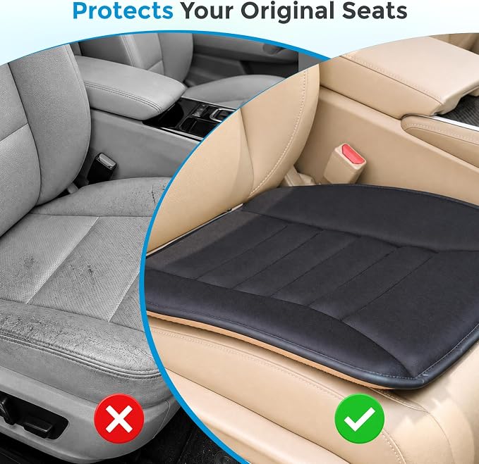Car Seat Cushion, Memory Foam Seat Cover with Non-Slip Bottom, Universal Fit for Cars, Homes, and Offices - Soft and Comfortable, Black