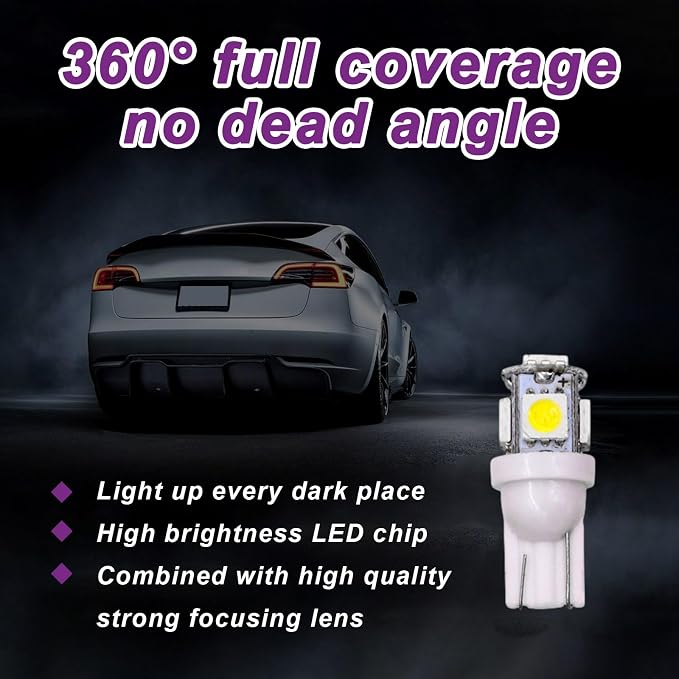 10 PCS Car Interior LED Light Bulb, T10 5050 5SMD LED Car Bulb Kit, Super Bright Automotive Led Replacement Bulbs for Dashboard Dome Map Door Courtesy License Plate Lights (White)