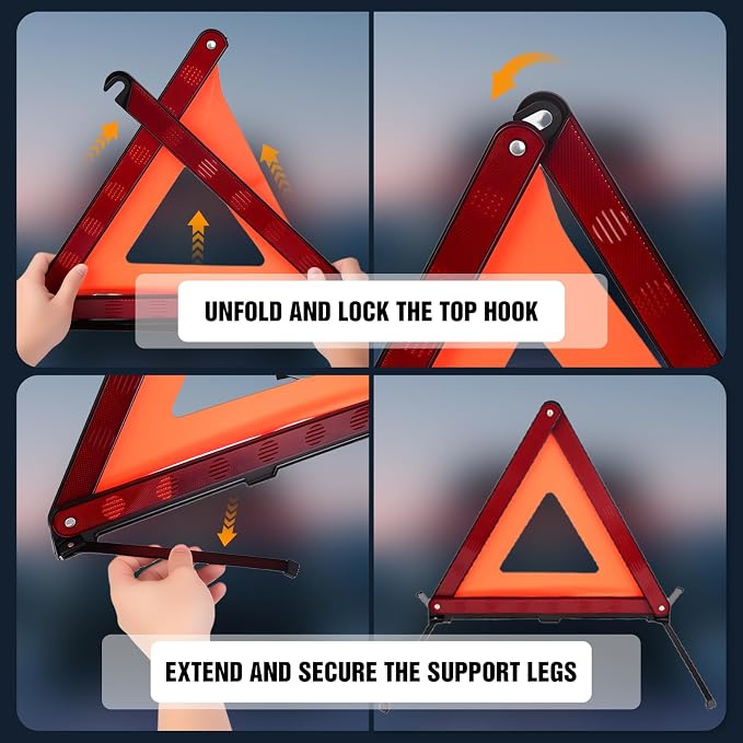 Warning Triangle, Emergency Warning Triangles for Vehicles, Reflective Triangle, Emergency Warning Reflector Safety Triangle Kit with Carry Case, 3-Pack