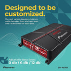 GM-A6704 4-Channel Car Amplifier – 1000W Max, Class AB, Bridgeable Design, Bridgeable, High-/Low-Pass Filters